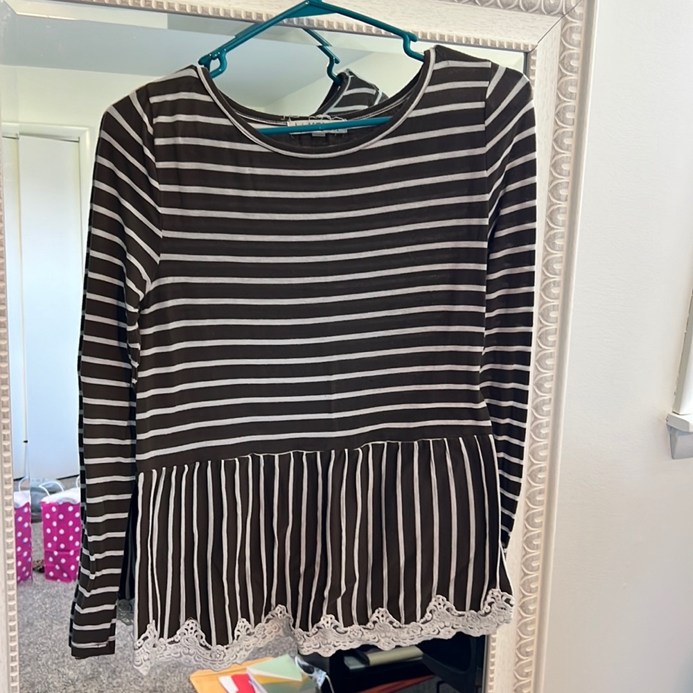 Olive green and white stripe top size small